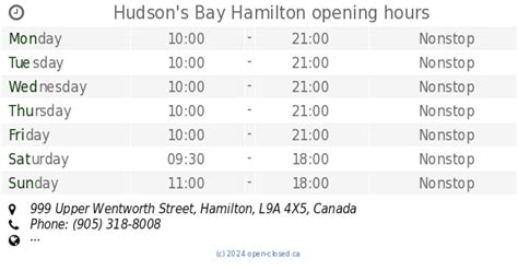 hudson's bay hours today.